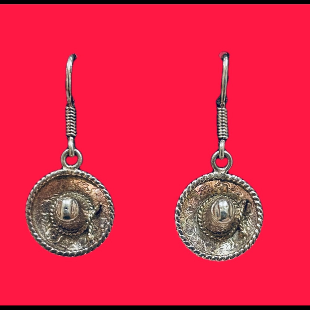 Mexican Sombrero Earrings, Sterling Silver Vintage